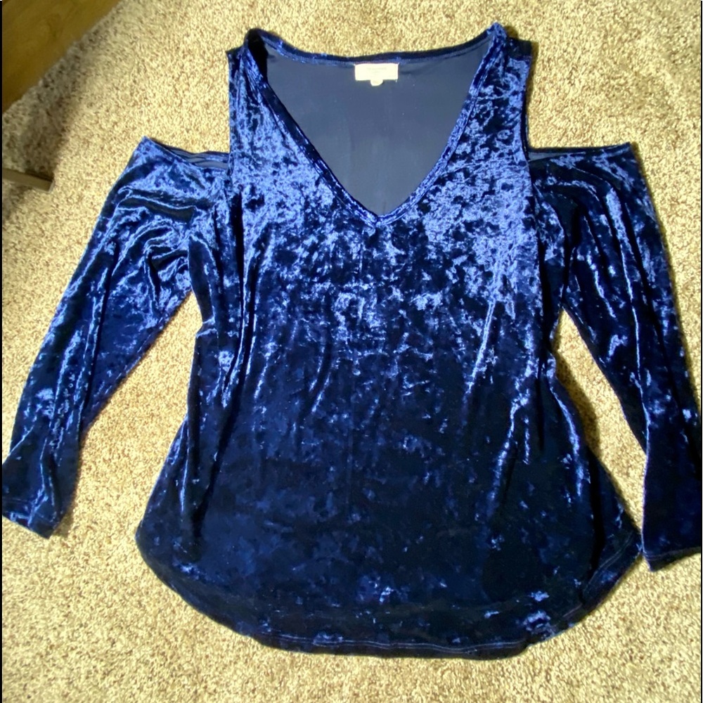 Beautiful Blue Suede Cold Shoulder Sexy top